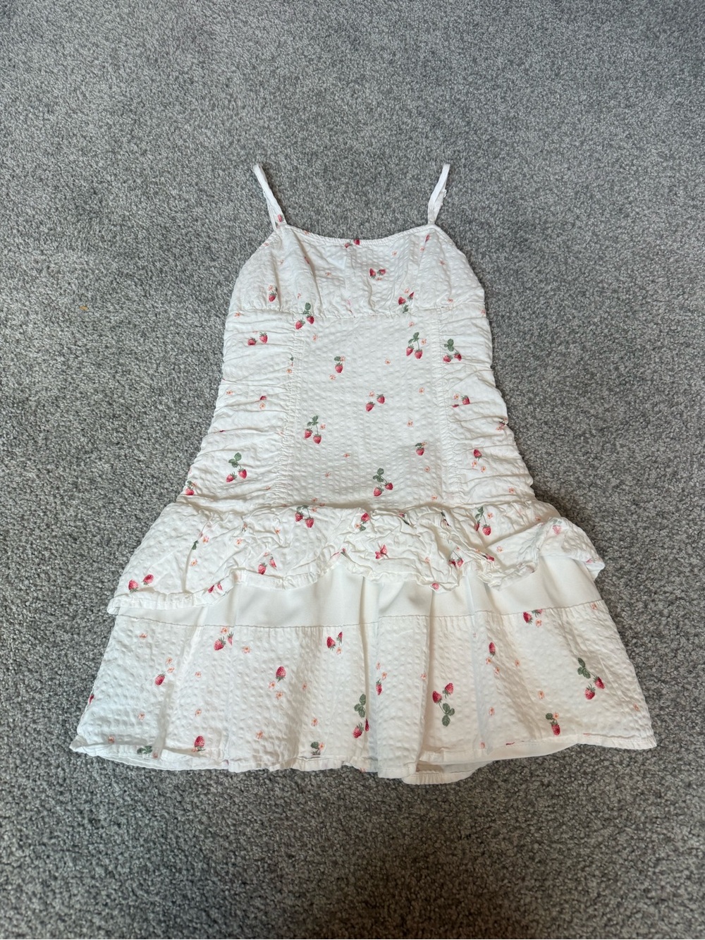 art class White Cherry-Print Ruffle Sundress with Pink Accents. Medium M 8